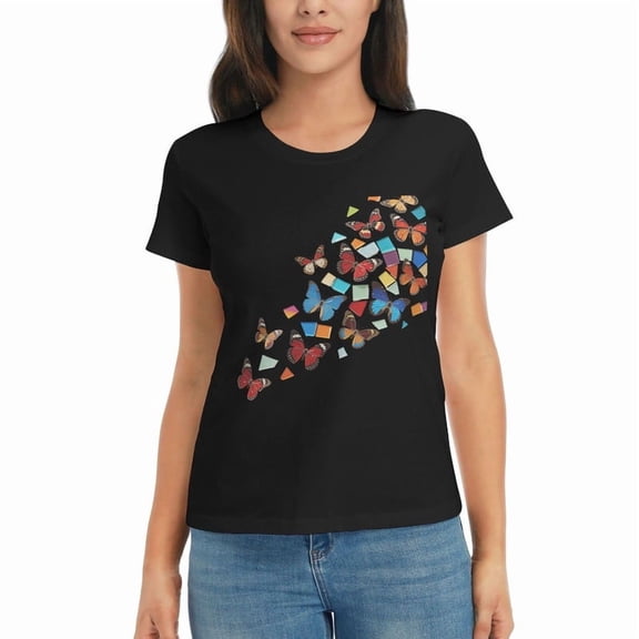 Womens Oversized Tshirt Graphic Butterfly Tees Crew Neck Summer Short Sleeve Cute Casual Basic Tees Tops S-3XL