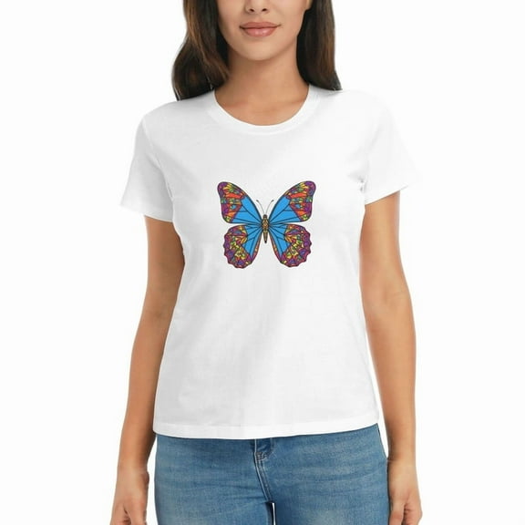Womens Oversized Tshirt Graphic Butterfly Tees Crew Neck Summer Short Sleeve Cute Casual Basic Tees Tops S-3XL