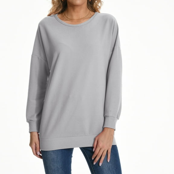Womens Oversized Tshirt Women's Fashion Casual Round Neck Long Sleeve Solid Color Comfortable Loose Top