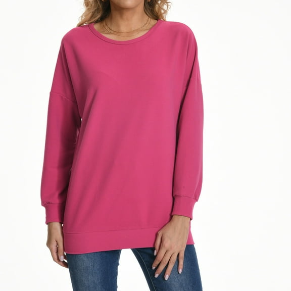 Womens Oversized Tshirt Women's Fashion Casual Round Neck Long Sleeve Solid Color Comfortable Loose Top