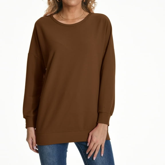 Womens Oversized Tshirt Women's Fashion Casual Round Neck Long Sleeve Solid Color Comfortable Loose Top
