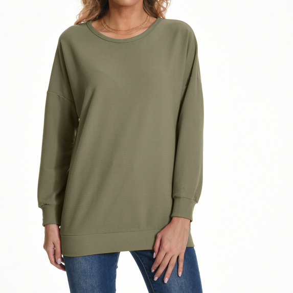 Womens Oversized Tshirt Women's Fashion Casual Round Neck Long Sleeve Solid Color Comfortable Loose Top