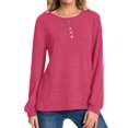 thumbnail image 1 of Womens Oversized Tshirt Women's Fashion Casual Round Neck With Button Long Sleeve Solid Color Shu Top, 1 of 6