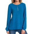 thumbnail image 1 of Womens Oversized Tshirt Women's Fashion Casual Round Neck With Button Long Sleeve Solid Color Shu Top, 1 of 6