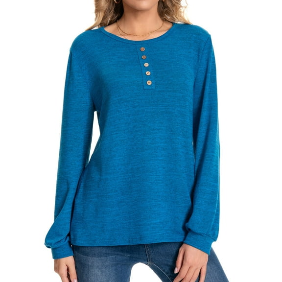 Womens Oversized Tshirt Women's Fashion Casual Round Neck With Button Long Sleeve Solid Color Shu Top