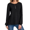 thumbnail image 1 of Womens Oversized Tshirt Women's Fashion Casual Round Neck With Button Long Sleeve Solid Color Shu Top, 1 of 6
