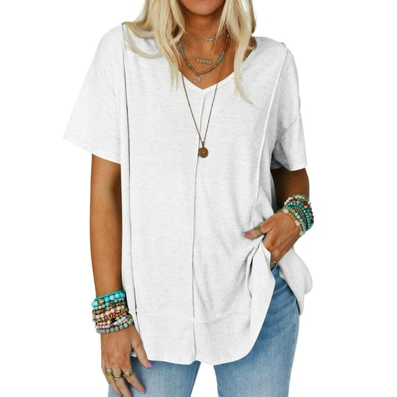 Womens Oversized Tshirts Knit V Neck Short Sleeve Tunic Tops Summer Casual Loose Fit Tee Shirts