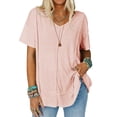 thumbnail image 1 of Womens Oversized Tshirts Knit V Neck Short Sleeve Tunic Tops Summer Casual Loose Fit Tee Shirts, 1 of 7
