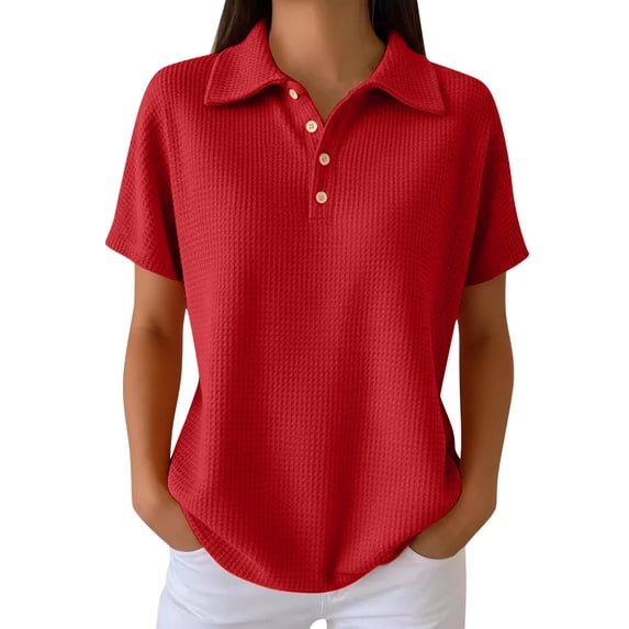 Womens Oversized Tshirts Plus Size Collar V Neck Short Sleeve Knit Pullover Summer Shirts for Women Red M