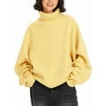 thumbnail image 1 of Womens Oversized Tunic Sweaters Crew Neck Long Sleeve Fall Casual Slouchy Knit Pullover Tops Lemon Yellow One Size, 1 of 9