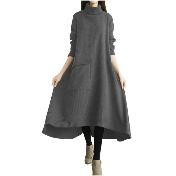 Womens Oversized Turtleneck Long Dress Long Sleeve Casual Cozy Baggy Knit Sweater Dresses Fall Winter Outfits