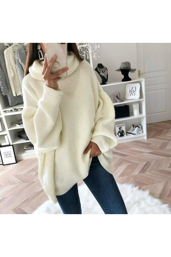 Womens Oversized Turtleneck Pullover Sweater Fashion Casual Loose Long Sleeve Shoulder Knitted Sweater Knitwear White XL
