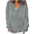 thumbnail image 1 of Womens Oversized V Neck Sweater Long Sleeve Cable Knit Tops Casual Loose Solid Color Pullover Sweatshirts (Gray S), 1 of 5