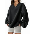 thumbnail image 1 of Womens Oversized V Neck Sweatshirt Fleece Long Sleeve Hoodies Pullover Comfy Top Outfits 2025 Clothes Black L, 1 of 5