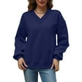 thumbnail image 1 of Womens Oversized V Neck Sweatshirt Fleece Long Sleeve Hoodies Pullover Comfy Top Outfits Navy Blue L, 1 of 9