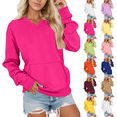 thumbnail image 1 of Womens Oversized V Neck Sweatshirt Long Sleeve Casual Pullover Tops Long Sleeve Fall Fashion Sweatshirts with Pocket Hot Pink L, 1 of 7