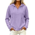 thumbnail image 1 of Womens Oversized Waffle Knit Pullover Top Drop Shoulder Half Zip V Neck Hoodie with Drawstring Hood & Side Hand Pockets Hip Length Solid Casual Lounge Sweatshirt, 1 of 5
