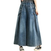 CHARELLA Womens Oversized Wide Leg Jeans Elastic High Waist Dressy Casual Loose Jean Pants with Pockets Baggy Denim Trouser (Blue L)