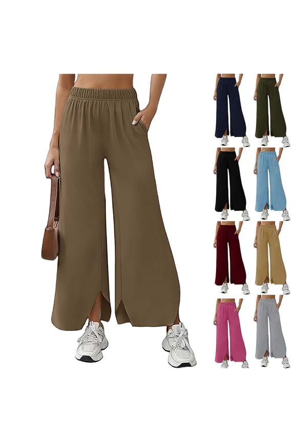 Womens Oversized Wide Leg Pants Drying Tight Elastic Comfortable Sweatpants Solid Loose Yoga Fitness Trousers