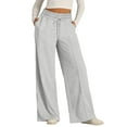 thumbnail image 1 of Womens Oversized Wide Leg Sweatpants - Elastic Drawstring, Low Waist - Polyester, Lightweight - Pockets, Ruffle Hem - Casual/Work/Yoga, All Seasons, 1 of 8