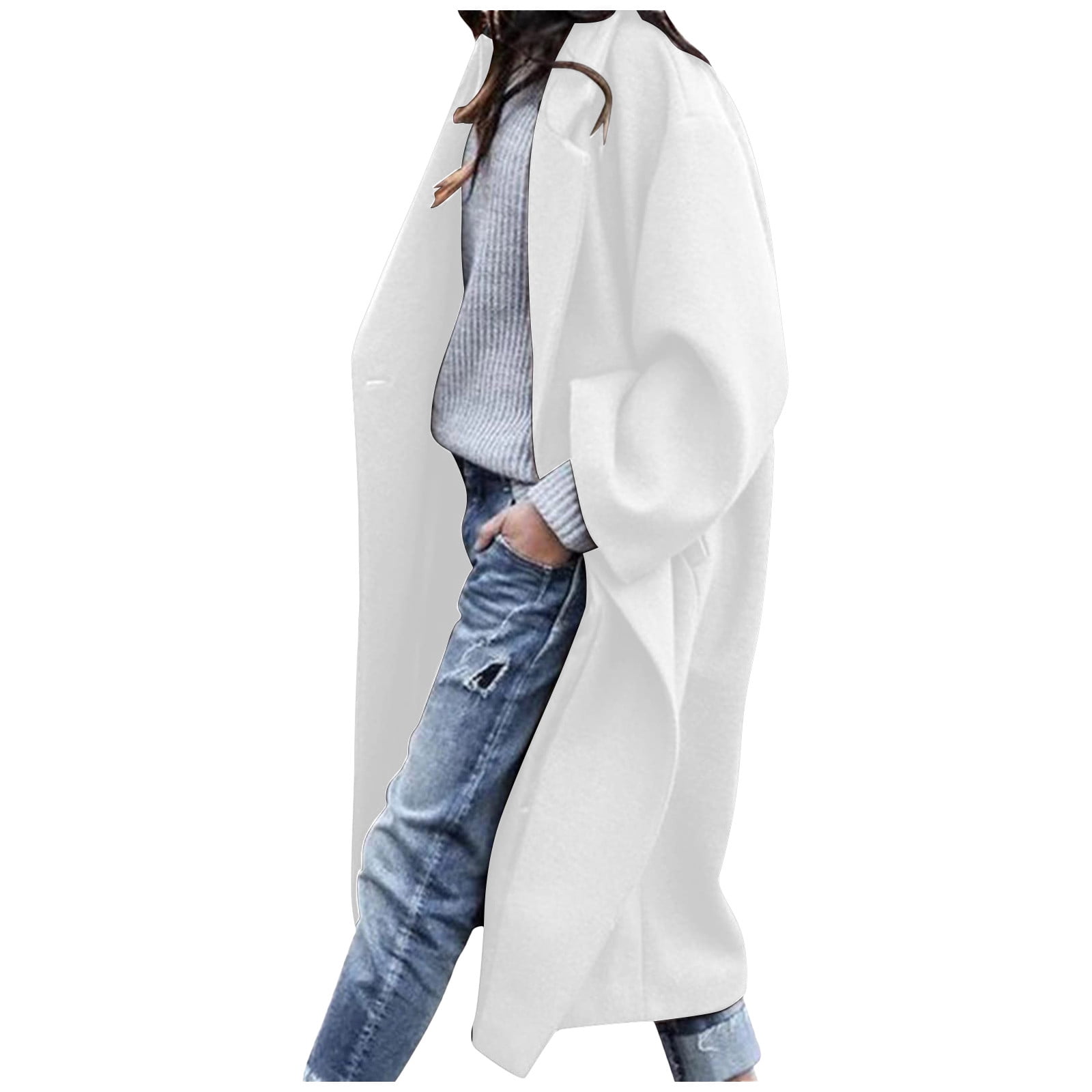 Womens Oversized Wool Blend Long Jacket Trench Coat Notch Collar