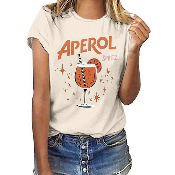 Womens Oversized Workout Tshirts Aperol Spritz Graphic Short Sleeve T Shirt Casual Summer Tee Stylish Comfortable Top Y2K Blouse Tops S-3XL