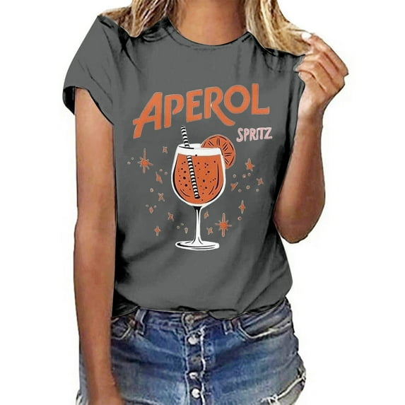 Womens Oversized Workout Tshirts Aperol Spritz Graphic Short Sleeve T Shirt Casual Summer Tee Stylish Comfortable Top Y2K Blouse Tops S-3XL