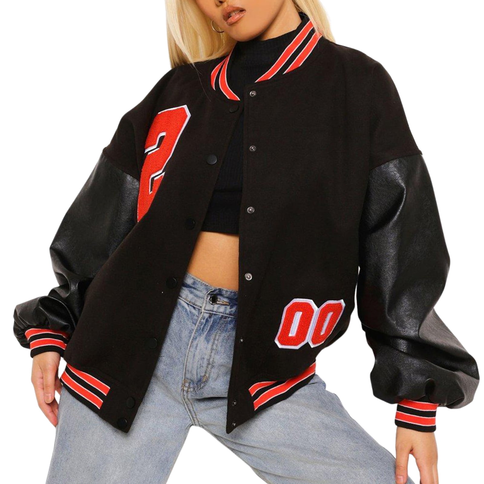 TheFound Womens Oversized Y2K Bomber Jacket Casual Boyfriend Baseball  Jacket Harajuku Long Sleeve Varsity Jacket Streetwear Coat Brown Green S 