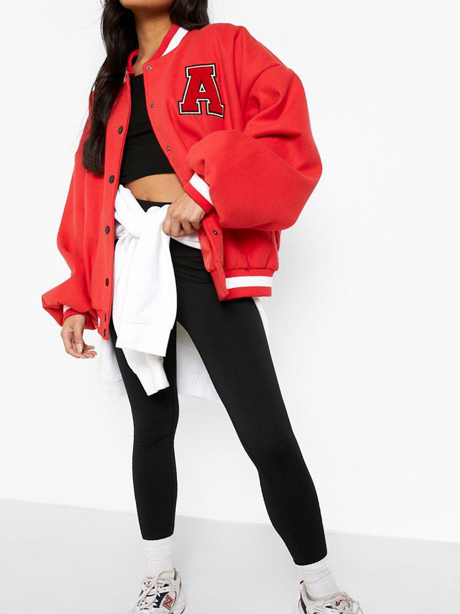TheFound Womens Oversized Y2K Bomber Jacket Casual Boyfriend Baseball Jacket  Harajuku Long Sleeve Varsity Jacket Streetwear Coat Black Red M 