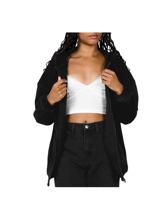 Womens Oversized Zip Up Hoodie Baggy Loose Zipper Hooded Sweatshirt Coat Jacket Long Scrub Jacket Women's Jackets Lightweight Long Sleeve Sweater Coat Women Lined Cardigan Women of Jacket Womens