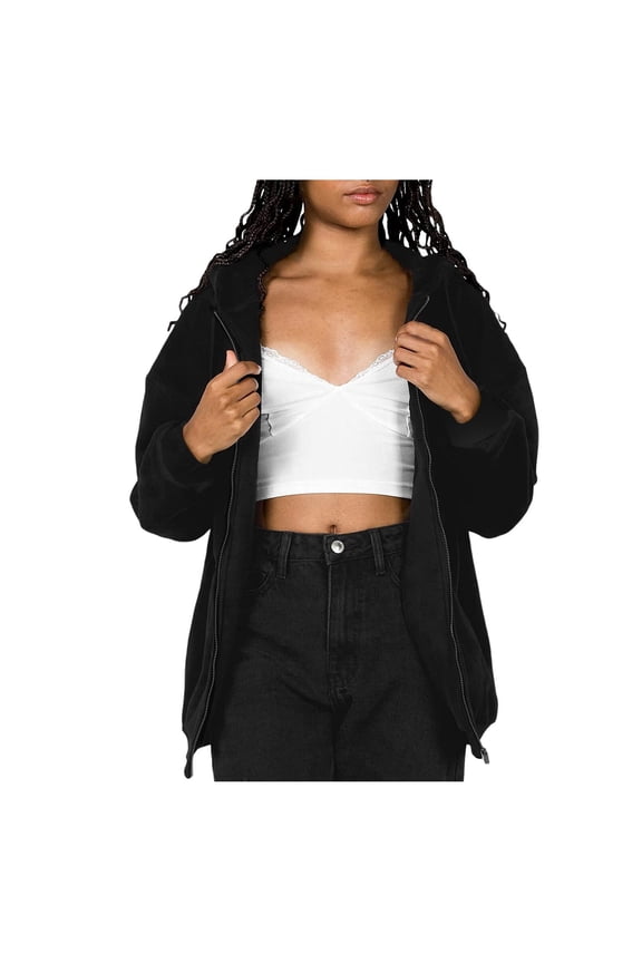 Womens Oversized Zip Up Hoodie Baggy Loose Zipper Hooded Sweatshirt Coat Jacket Long Scrub Jacket Women's Jackets Lightweight Long Sleeve Sweater Coat Women Lined Cardigan Women of Jacket Womens