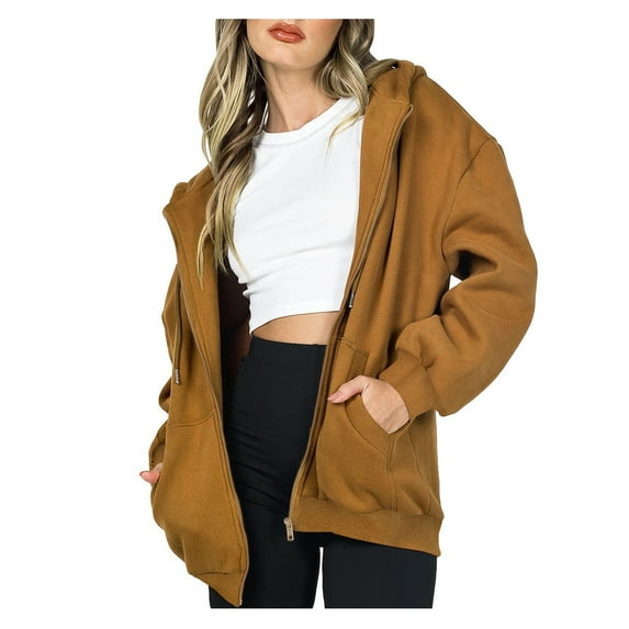 Womens Oversized Zip Up Hoodie Baggy Loose Zipper Hooded Sweatshirt Coat Jacket Long Scrub Jacket Women's Jackets Lightweight Long Sleeve Sweater Coat Women Lined Cardigan Women of Jacket Womens