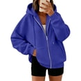 thumbnail image 1 of Womens Oversized Zip Up Hoodie Long Sleeve Casual Sweatshirt Relaxed Fit Hooded Jacket with Kangaroo Pocket, 1 of 6