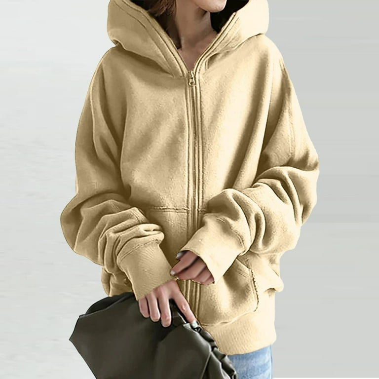 Womens Oversized Zip Up Hoodie Jacket Baggy Loose Basic Zipper