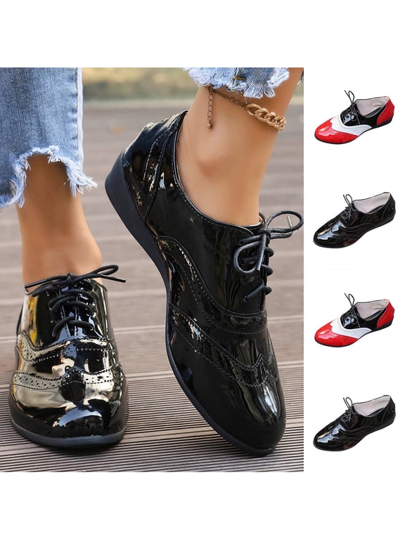 Womens Oxford Shoes Brogue Dress Shoes Plus Size Casual Fashion Lace Up Color Block Thick Sole Shoes for Spring Summer Daily Walking