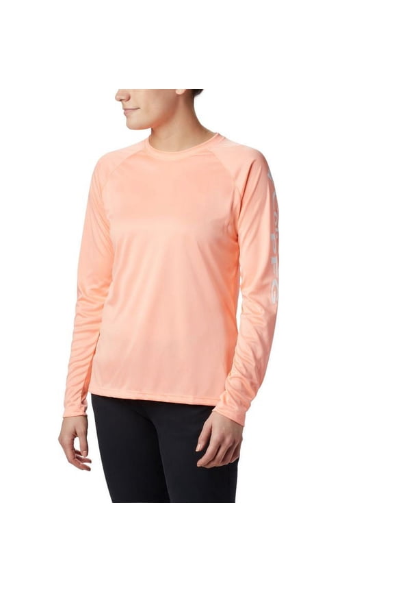 Womens PFG Tidal Tee II Long Sleeve Sun Protection Shirt, Tiki Pink/White Logo, X-Large