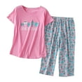 thumbnail image 1 of Womens PJ Pajama Sets PJ’s Pajamas Set Short Sleeve Top Capri Pants Sleepwear Plus Sleepwear 2 Piece Pants Pjs Set Pink L, 1 of 3