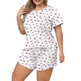 thumbnail image 1 of Womens PJ Pajama Sets PJ’s Pajamas Summer T Shirt Shorts Plus Size Large Size Home Casual Set Loungewear Soft 2 Piece Pj Set Pink 3XL, 1 of 3