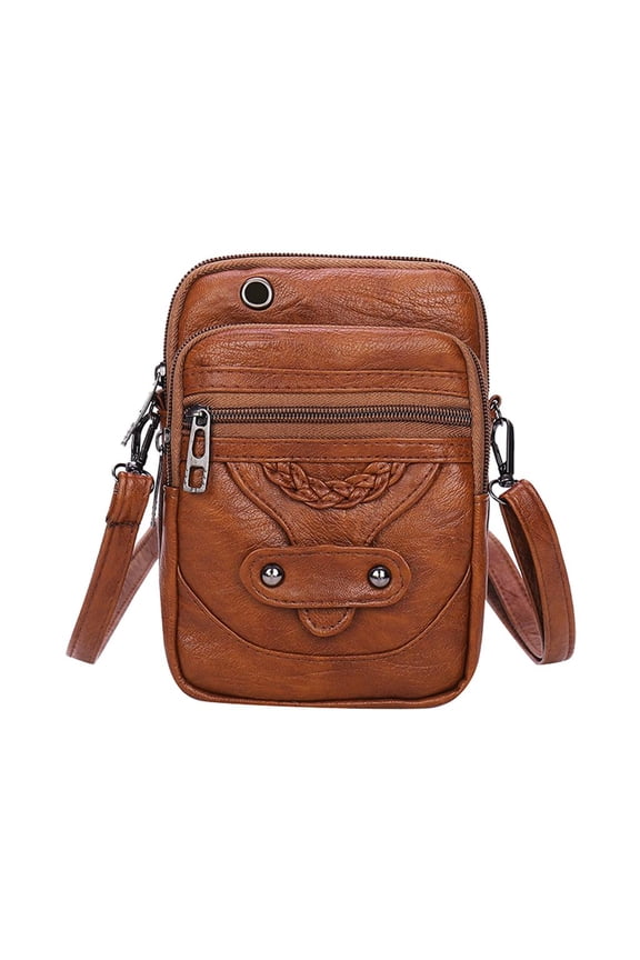 Womens PU Leather Bag Clutch, Mini Shoulder Bag, Large Capacity Purse with Zipper Closure - Brown