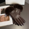 thumbnail image 1 of Womens PU Leather Gloves for Cold Weather Winter Warm Gloves with Faux Fur Trim Cuff Thermal Lining Party Gloves (Brown), 1 of 7