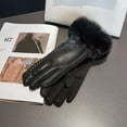 thumbnail image 1 of Womens PU Leather Gloves for Cold Weather Winter Warm Gloves with Faux Fur Trim Cuff Thermal Lining Party Gloves (black), 1 of 6