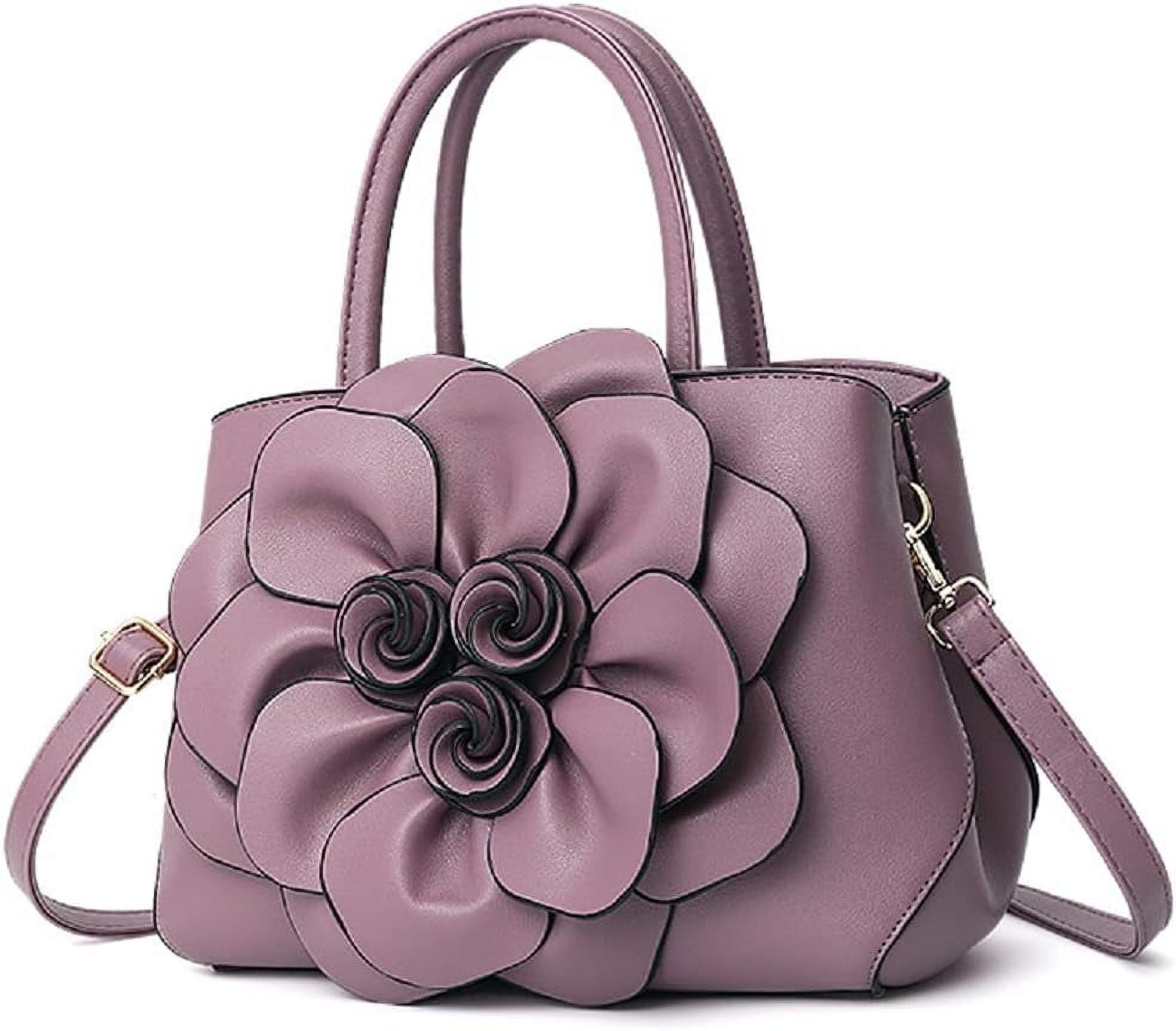 Womens PU Leather Handbags Purses Top-handle Totes Satchel Shoulder Bag for Ladies with Big flower