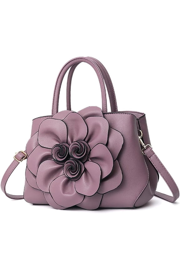 Womens PU Leather Handbags Purses Top-handle Totes Satchel Shoulder Bag for Ladies with Big flower