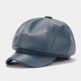 thumbnail image 1 of Womens PU Leather Newsboy Cap 8 Panel Paperboy Newsie Cap Bakerboy Beret Cabbie Hat Blue One Size, 1 of 3