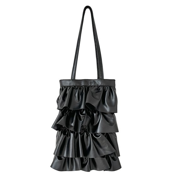 Womens PU- Tote Bag Female Pleated-Wave Shoulder Bag Summer Underarm Bag