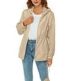 thumbnail image 1 of Womens Packable Lightweight Jackets Outdoor Hiking Zipper Waterproof Jackets Hooded Tunic Fall Outwear Raincoat Khaki, M, 1 of 7