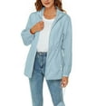 thumbnail image 1 of Womens Packable Lightweight Jackets Outdoor Hiking Zipper Waterproof Jackets Hooded Tunic Fall Outwear Raincoat Light Blue, 2XL, 1 of 7