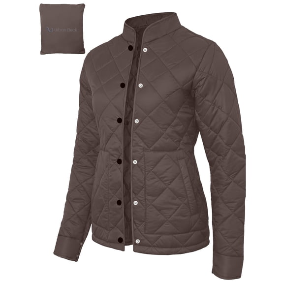 Womens Packable Puffer Jacket Casual Button Closure Winter Outerwear Coral Brown Coats-XXL