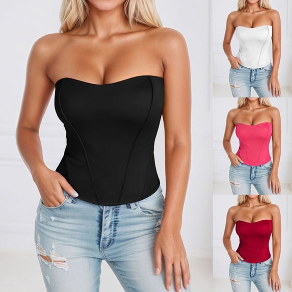 Womens Padded Boned Corset Crop Top Built-in Bra Strapless Shaper Comfortable Elegant Shapewear RD2 XS