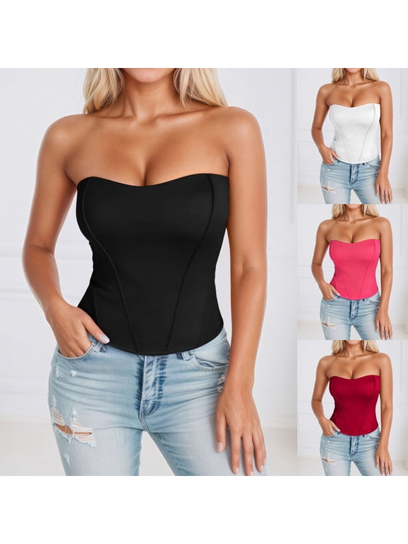Womens Padded Boned Corset Crop Top Built-in Bra Strapless Shaper Comfortable Elegant Shapewear White M